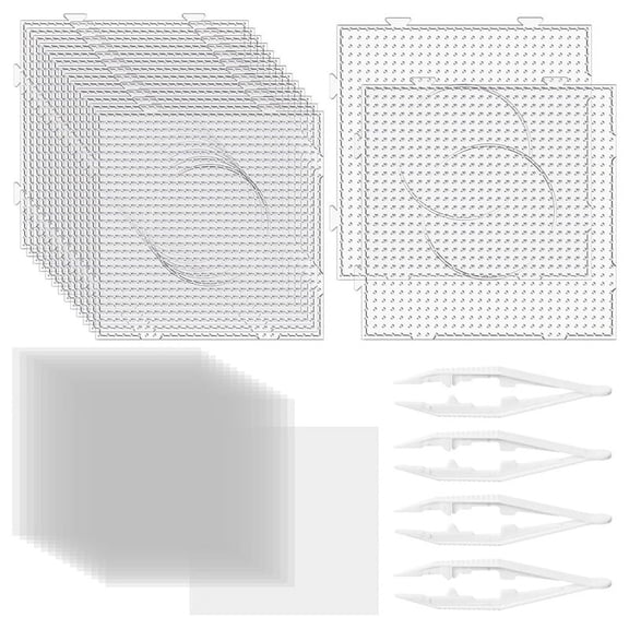 34 Pcs 5mm Fuse Beads Boards Set Clear Fuse Bead Pegboards Pegboard Beading Supplies for Iron Bead Pegboards Projects,15 x Beads Boards 15 x Ironing Paper 4 x Beads Tweezers,Transparent