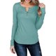 thumbnail image 1 of Camisa de jersey para mujer, manga larga, color puro, casual, botón delgado, parte delantera, punto acanalado, túnica de otoño para otoño, primavera, azul lago S, 1 of 6