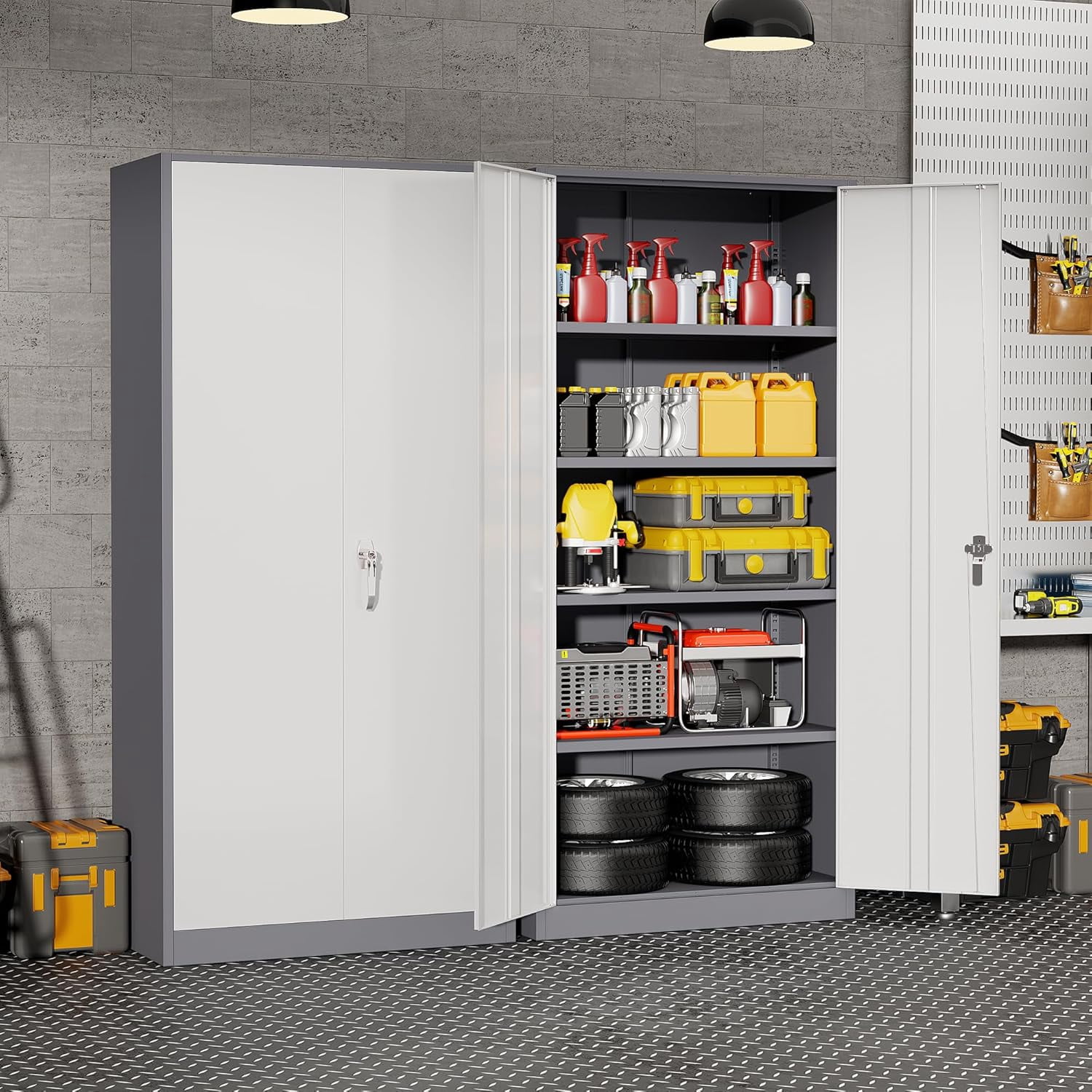 Pataku Garage Storage Cabinet Metal Locking Cabinet 5-Layer with Door Steel Multifunctional Storage Cabinet with 4 Adjustable Shelves, Tool Cabinets for Home, Office, Warehouse