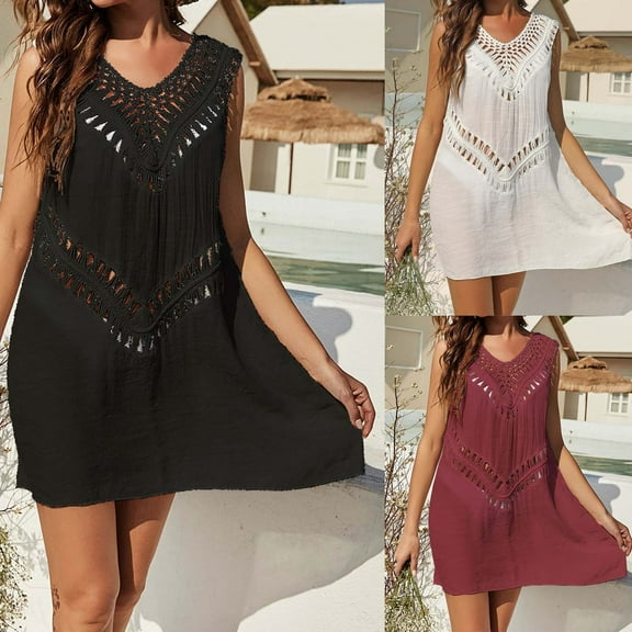 Summer Savings Clearance 2024 AXXD Black Cover Up for Swimsuits Women Summer Sexy Hollow Swimwear Bikini Mesh Cover Up Beach Dress Sunscreen Tops