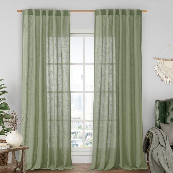 Cortinas LAMIT de lino verde salvia, 213 x 213 cm, para sala de estar, x2