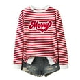 thumbnail image 4 of Luwomo Casual Sweatshirts for Womens Striped Letter Print Crewneck Long Sleeve Loose Fit Pullover Soft Fall Winter Regular Tops,Red1,S, 4 of 6