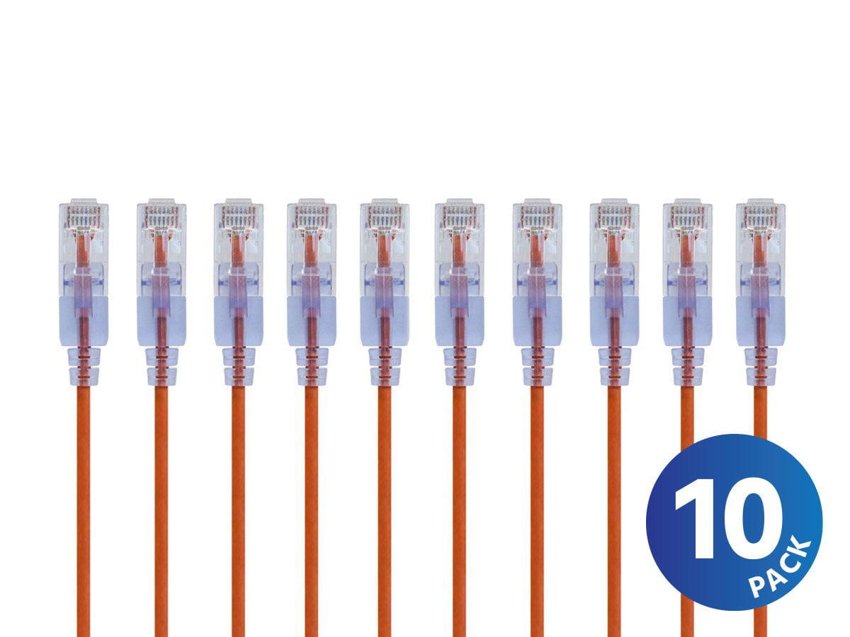 25 Feet 10G Monoprice Cat6A Ethernet Network Patch Cable 10-Pack SlimRun Series 133272 Orange 