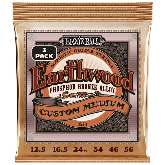 Ernie Ball Earthwood Custom Medium Phosphor Bronze Acoustic Guitar Strings 3 Pack - 12.5-56 Gauge