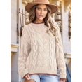 thumbnail image 4 of Women'S Fall Winter Fashion Round Neck Long Sleeve Colorblock Sweater Tops Chunky Knit Pullover Sweaters Cream White XL, 4 of 9