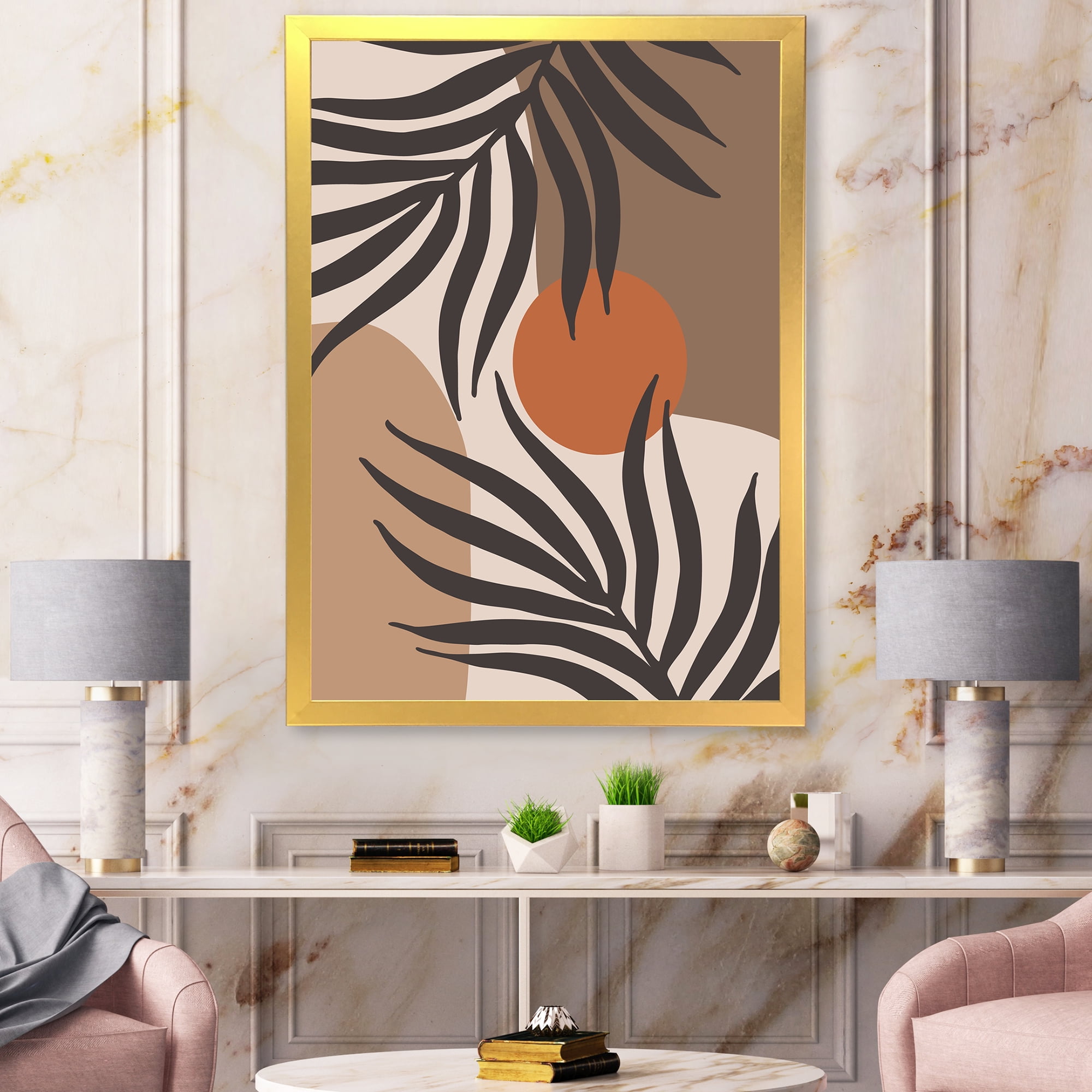 Designart 'Sun and Moon Shapes In Retro Terracotta Tones III' Modern Framed Art Print