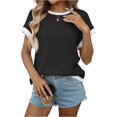 thumbnail image 2 of Women Summer Cap Sleeve Knit Tops Casual Crew Neck Color Block Trendy Tank Top Black & Gray L, 2 of 9