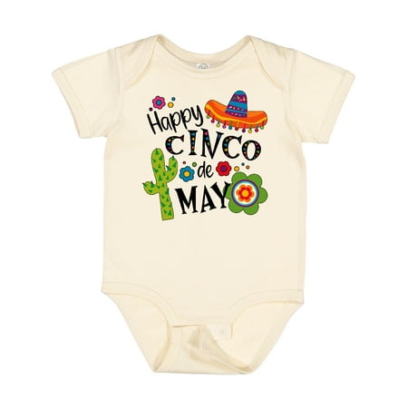 

Inktastic Happy Cinco De Mayo- Sombrero Cactus Flowers Gift Baby Boy or Baby Girl Bodysuit