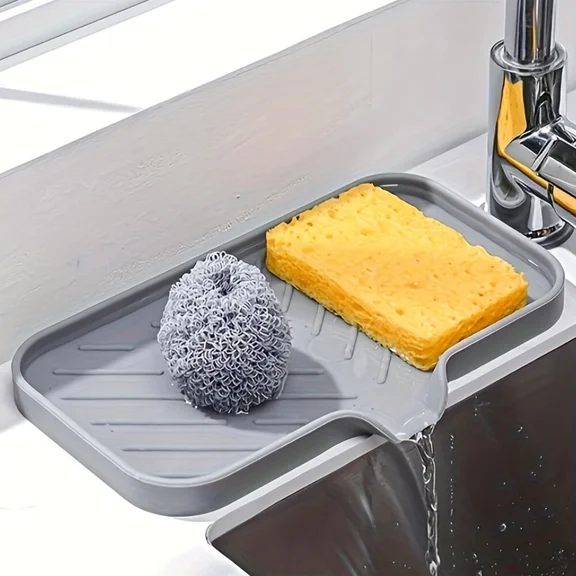 Silicone Soap Dish - Sponge Holder, Bathroom And Kitchen Sink Organizer Tray