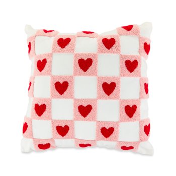 Valentine's Day White, Red & Pink Heart Checkerboard Throw Pillow for Adults, 17" x 17", 1 Count, by Way To Celebrate