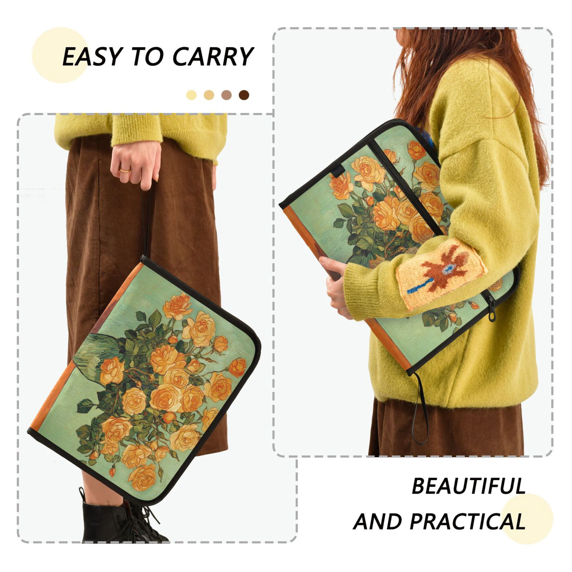 WOBOGO Oil Painting Patterns for Yellow Rose Pots Expanding File Folder Letter Size Accordion Filing Organizer 13 Pocket Separate Organ Pocket