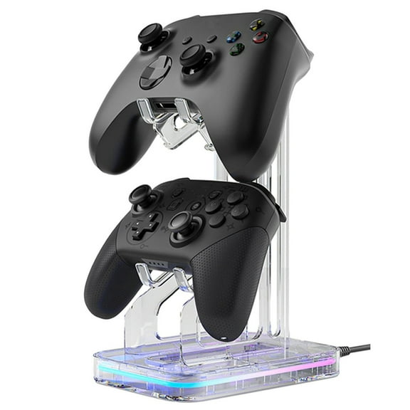Game Controller Holder Stand with LED, 2 Tier Acrylic Gamepad Base for PS4/PS5/Xbox One/Switch Joystick-White