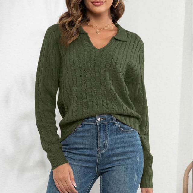 EGNMCR Cardigans pour Femmes, Chandails pour Femmes Chandail à Revers pour Femme Mode Décontractée Chandail à Enfiler Chemise en Tricot à Manches Longues pour Femme Chandail