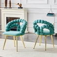 thumbnail image 2 of LUFTUT Velvet Dining Chairs Set of 2, Modern Upholstered Kitchen & Accent Chairs, Teal Upholstery with Gold Metal Legs, Luxury Vanity & Dining Room Furniture, 2 of 8