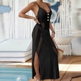 thumbnail image 4 of Warop Women's Spaghetti Strap Dress, Solid Color with Tie Waist and Side Slit, Gold Button Accents, for Casual Wear and Party, 4 of 5