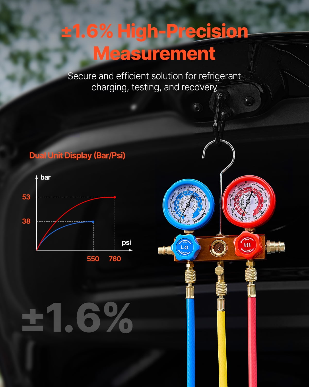 VEVOR 3.5 CFM AC Vacuum Pump and Gauge Set,Single Stage Rotary Vane HVAC Air Vacuum Pump,A/C&nbsp;Refrigerant&nbsp;Manifold Gauge Kit, with Hoses,for R134a,R12,R22,R502a,R410A,R404,R407C Refrigerants