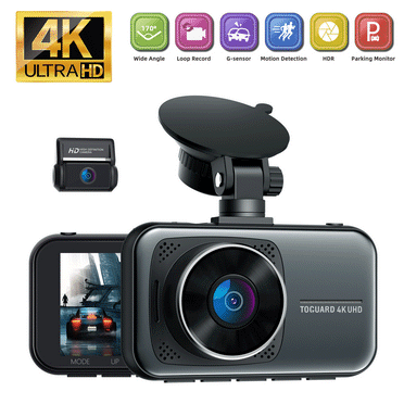 TOGUARD 4K Dash Cam for Cars UHD 2160P 1080P Front and Rear Car Camera, 3" Display Dash Camera Parking Mode G-Sensor Support 256GB SD Card