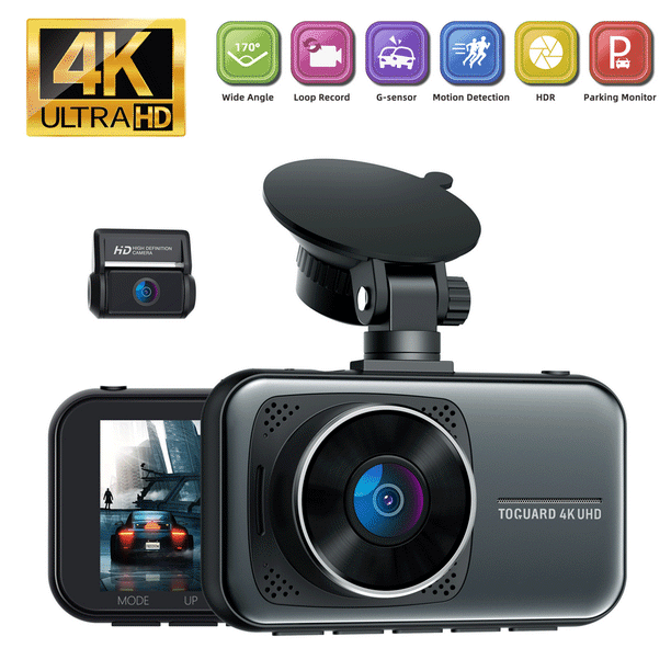 4K Dash Cam Front and Rear with Night Vision, TOGUARD Capacitor Dual Dash  Camera Dvr Car Camera WDR - Walmart.com