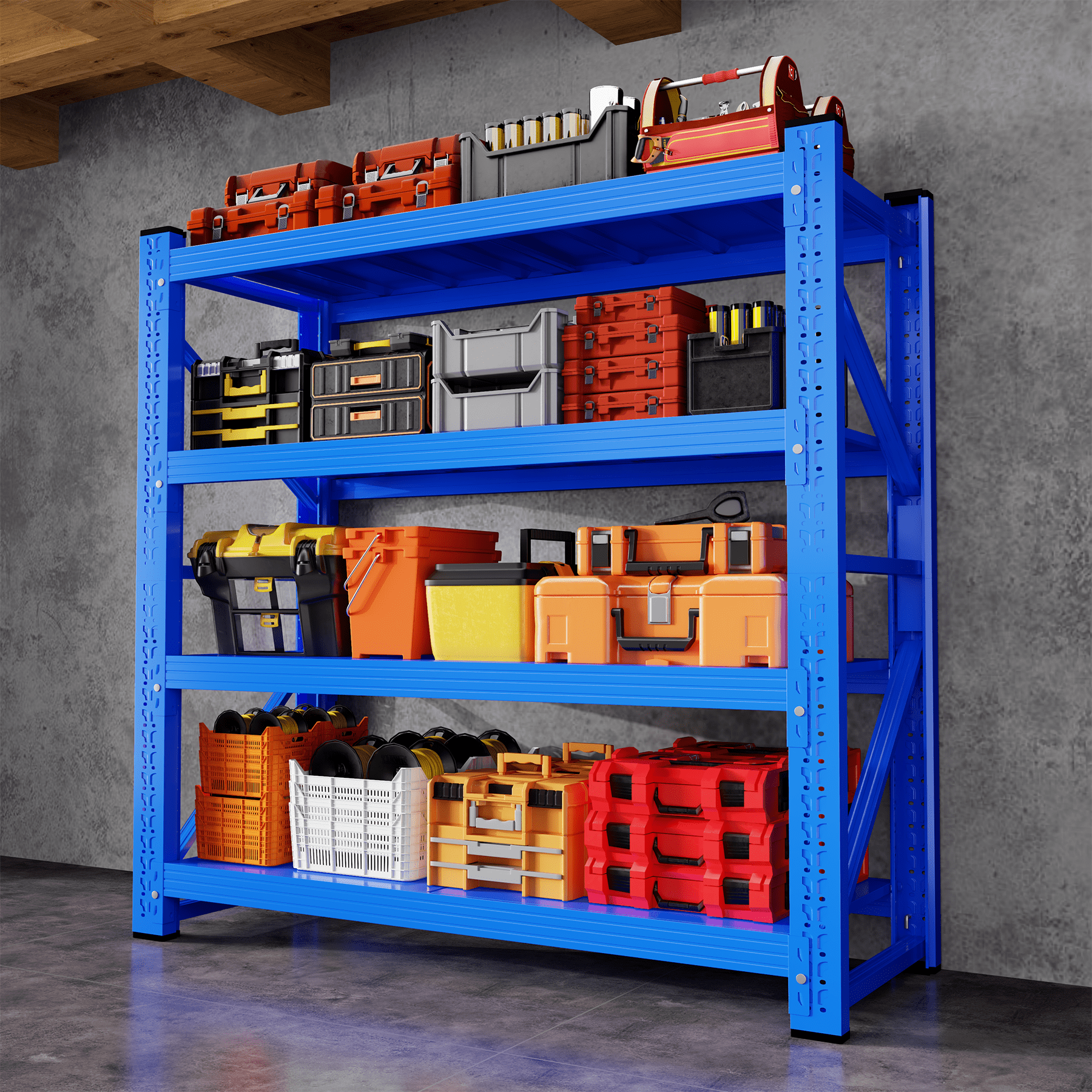 47" W Garage Shelving 3000LBS Garage Shelving Heavy Duty 4-Tier Metal Storage Shelves Adjustable Shelf Unit for Basement Warehouse 47.3" W x 23.7" D x 78.7" H Blue