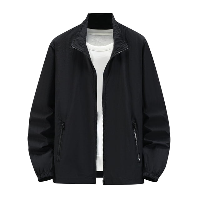 Wzzjkit Fall Clothes Men's Casual Solid Color Lapel Long Sleeved Light Zipper Pocket