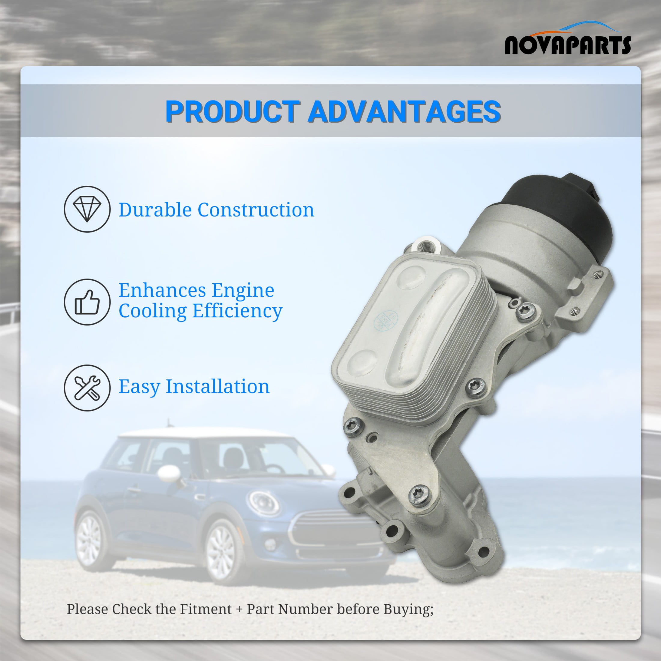 NOVAPARTS 11428643745 Engine Oil Cooler Filter Housing for 2010-2015 Mini Cooper 2011-2016 Mini Cooper Countryman 2013-2016 Mini Cooper Paceman 1.6L N18#11427583112