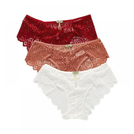 

WBQ 3 Pack Lace Underwear For Women Mid Rise Briefs Plus Size Panties