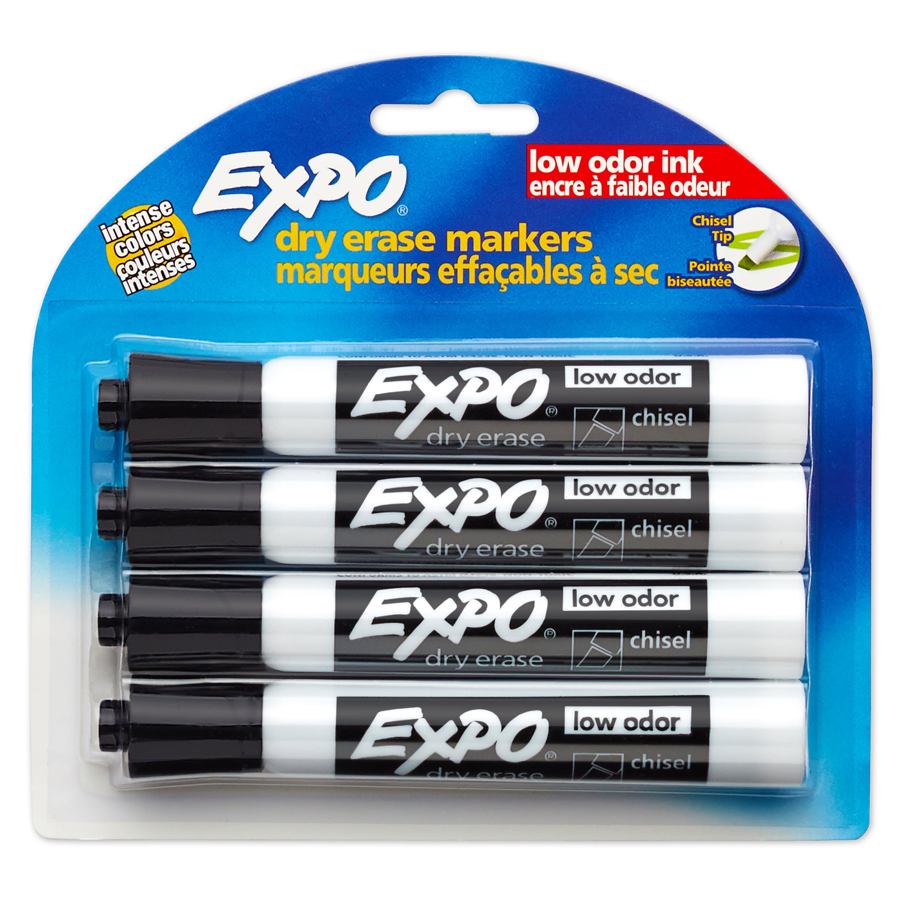 Expo® Low Odor Dry Erase Markers, Chisel Tip, Black, 4 Count - Walmart
