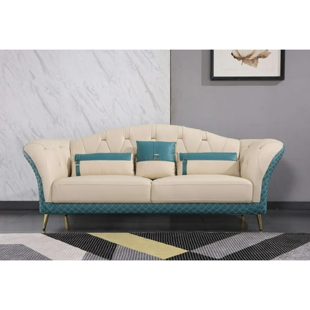 Premium Italian Leather Off White & Blue Sofa AMALIA EUROPEAN FURNITURE Modern