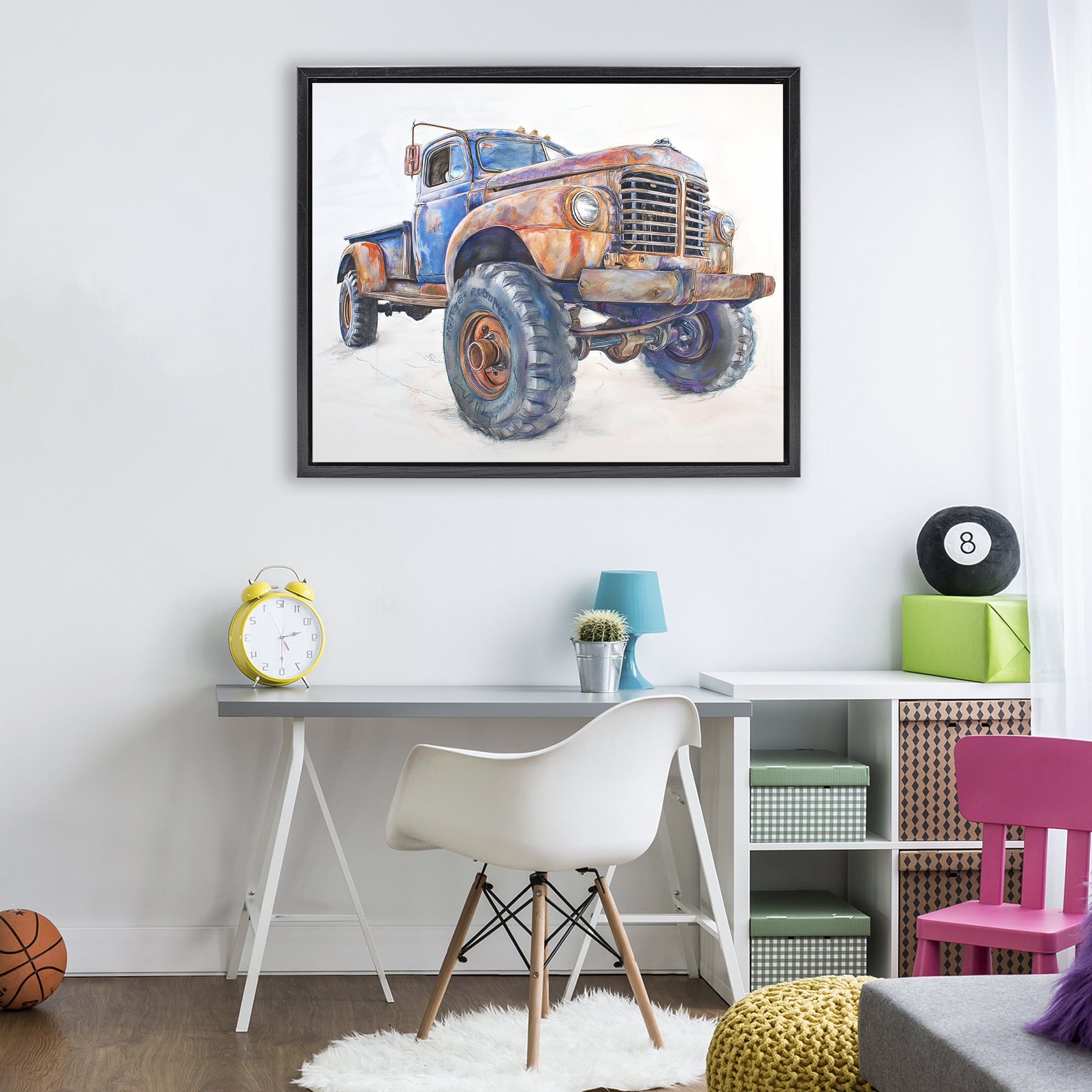 Stupell Industries Old Rustic Truck Illustration Black Framed Floater Canvas Wall Art, design by Steve Hunziker