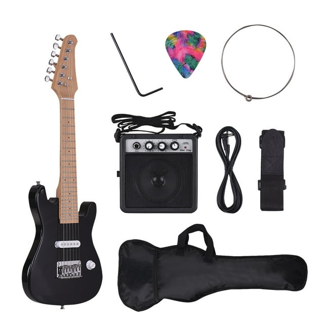 28 Inch Kids Children ST Electric Guitar Kit Maple Neck Paulownia Body with Mini Amplifier Guitar Bag Strap Pick String Audio Cable Right-Handed Style