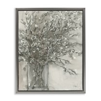Stupell Industries Grey Charcoal Bouquet Plants & Flowers Painting Gray Floater Framed Canvas Art Print Wall Art, 17 x 21