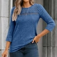 thumbnail image 3 of Royal Blue Lounge Shirts for Women Summer Fall 3/4 Length Sleeve Crewneck Spandex Loose Fit Ribbed Plain Tops Blouses Shirts Women 2025 Clothes Fashion M, 3 of 4