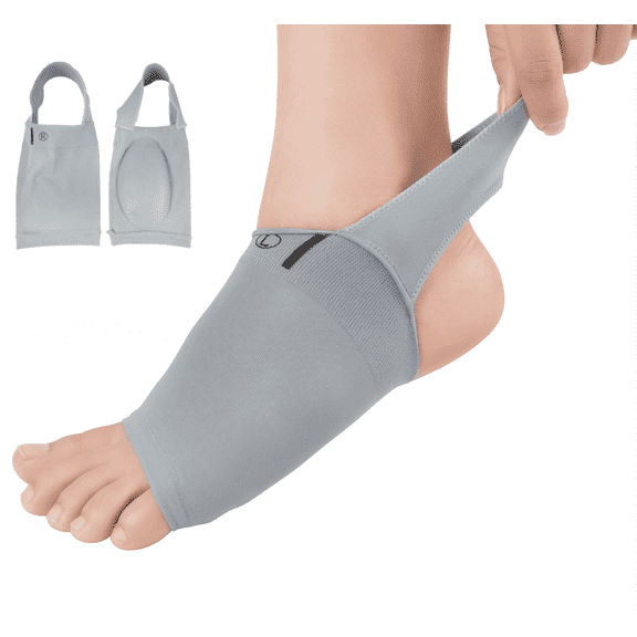 Qinyurj 4-Pack Arch Support Sleeves with Gel Pad for Plantar Fasciitis Sleeve & Flat Feet Pain Relief - Ergonomic Brace Fits Most Men and Women - Compatible with Shoes, Sandals, and Sneakers - Gray