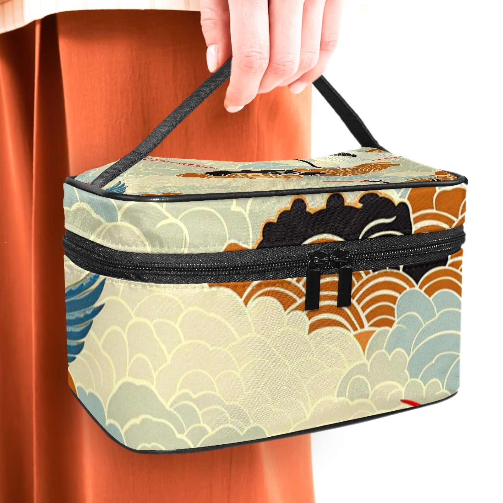 ERJLKXP Japanese Style Cloud Crane Makeup Bags Travel Cosmetic Bag Case, Large Capacity Organizer and Storage, Portable Pouch Toiletry bag for Women & Girls