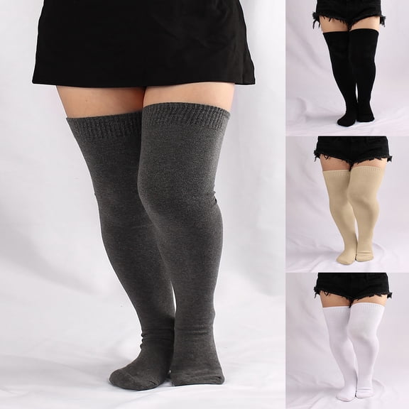 Chroia Women's Plus Size Over Knee Tall Socks Extra Thick Cotton Thigh High Stockings