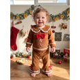 thumbnail image 5 of RUINIXCW Toddler Baby Girl Christmas Gingerbread Outfit Infant Girl Fall Winter Warm Clothes Plush Peter Pan Collar Long Sleeve Shirt Tops Pants Set, 5 of 10