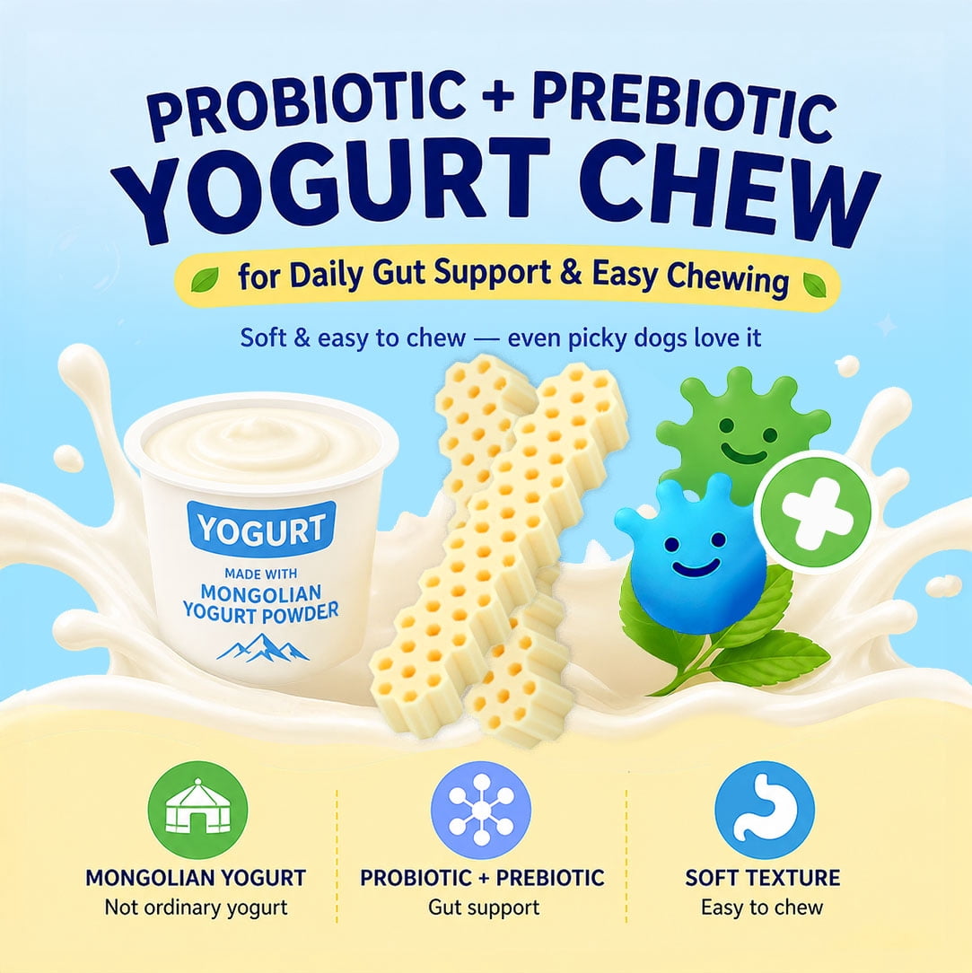Fabrechew Mongolian Yogurt CHEW with Probiotics & Prebiotics, Soft Honeycomb Dental Care (7.05 oz, 10 Count)