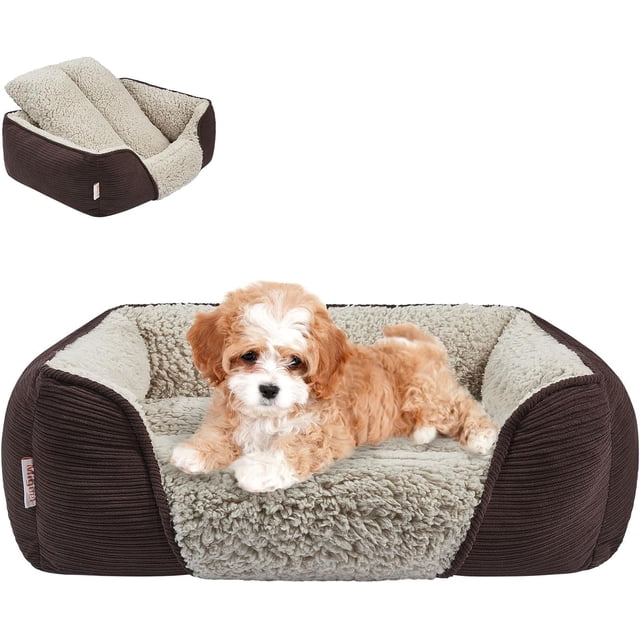 Washable Dog Bed with Removable Cushion for Medium Small Dogs Easy to Wash Pet Sofa Bed with Side Rectangle Bolster Cat Bed Calming Cuddle Puppy Bed Slip Bottom CM
