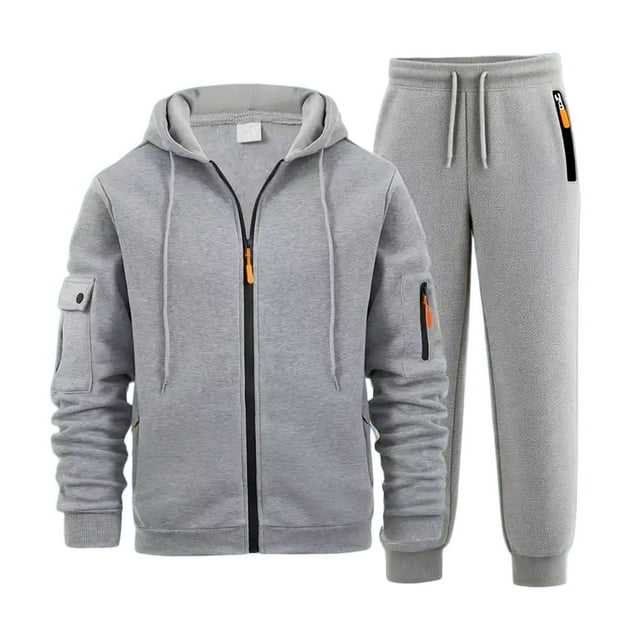 Ccpelsie Men's 2 Pieces Tracksuits Running Sports Suits Drawstring Waistband Sweatsuit with Pockets For Fall Winter(A01-Light Gray,M)