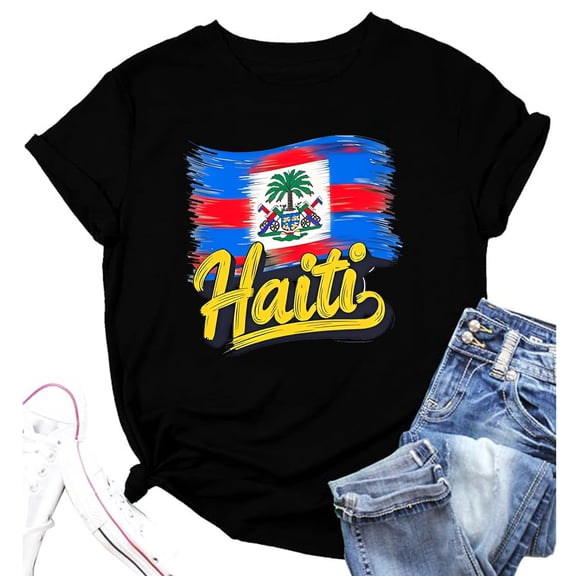 XIAONU Women's Haiti National Flag Graphic T-Shirt Short-Sleeve Casual Daily Weekend Occasion Tee