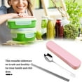 thumbnail image 4 of Portable Chopsticks Spoon Set Stainless Steel Student Chopsticks Spoon Office Cutlery with Storage Box, Smile, Pink, 2Pcs, 4 of 9