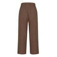 thumbnail image 5 of ibuvkizy Wide Leg Linen Pants for Women Spring and Fall Solid Color Elastic Waist Versatile Straight Tube Casual Wide Leg Pants Brown,L, 5 of 6