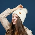 thumbnail image 3 of Women Winter Pompom Beanie Hat with Warm Fleece Lined, Thick Slouchy Knit Skull Ski Cap-White, 3 of 5