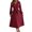 Burgundy, variant on Women's Pleated Tied V-Neck Long Sleeve Dress with Sheer Detail and Stretch 95% Polyester 5% Elastane Fabric Line