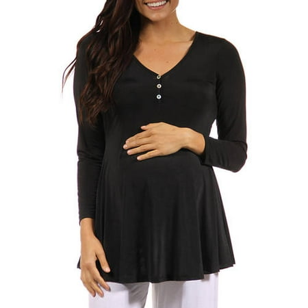 24/7 Comfort Apparel Women's Long Sleeve Three Button Maternity Henley Tunic Top