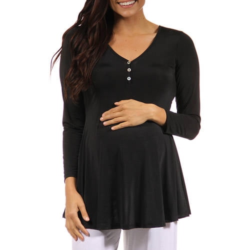 24/7 Maternity Women's Long Sleeve Three Button Henley Tunic Top