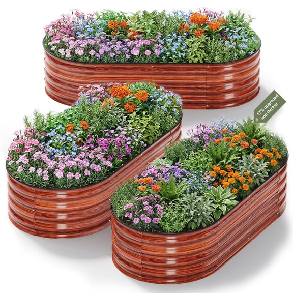 Vebreda Raised Garden Bed Outdoor 3Pcs 4ft Metal Garden Bed for Vegetables Flowers and Herbs Planter Box