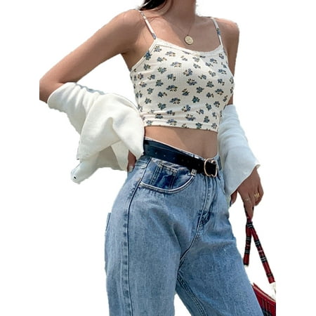 

ZQC Woman Floral Camisole Lace Backless Midriff-baring Sun-top Waistcoat