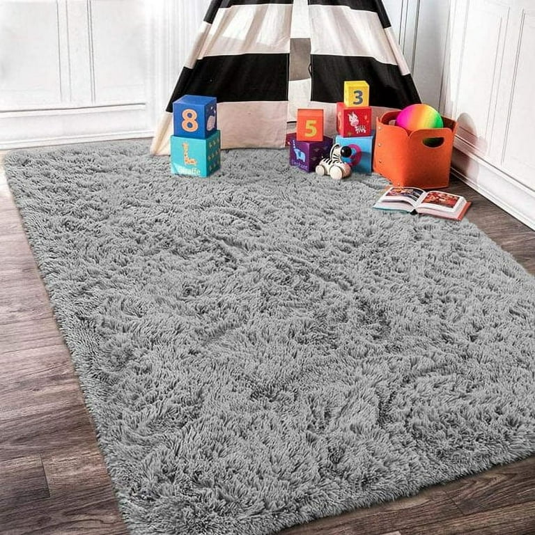 Lochas Soft Shag Carpet Fluffy Rug for Living Room Bedroom Big Area Rugs Floor  Mat, 5'x8',Cream White 