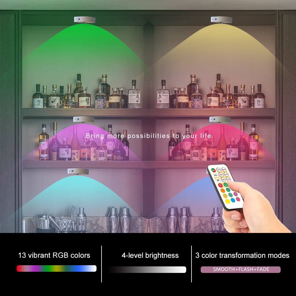 5 Pack Puck Lights With Charging Station, RGB Colorful Tap Light Push Lights Night Touch Light LED Portable Under Cabinet Lighting Battery Operated Powered DIY Stick On Lights Closet Counter Kitchen